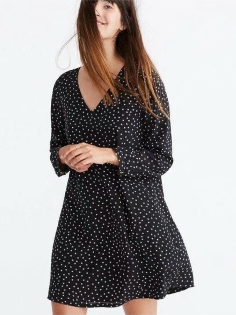 Madewell Black Starprint V-Neck A-Line Dress